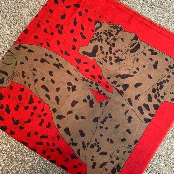 Vintage Cheetah Leopard Animal Red Square Scarf Polka Dot Large - Picture 7 of 7